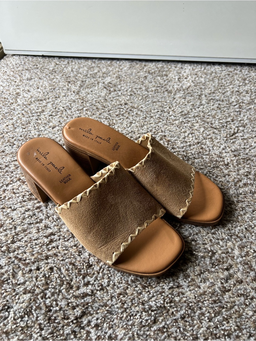 Tan Suede Slide Heels